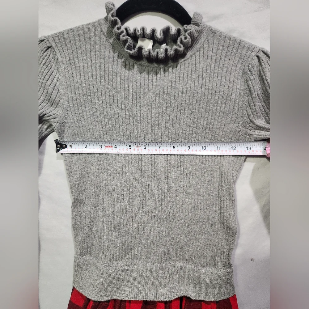 Gap Kids Red Black Buffalo Check Plaid Dress Ribbed Gray Sweater Medium‎ Holiday
